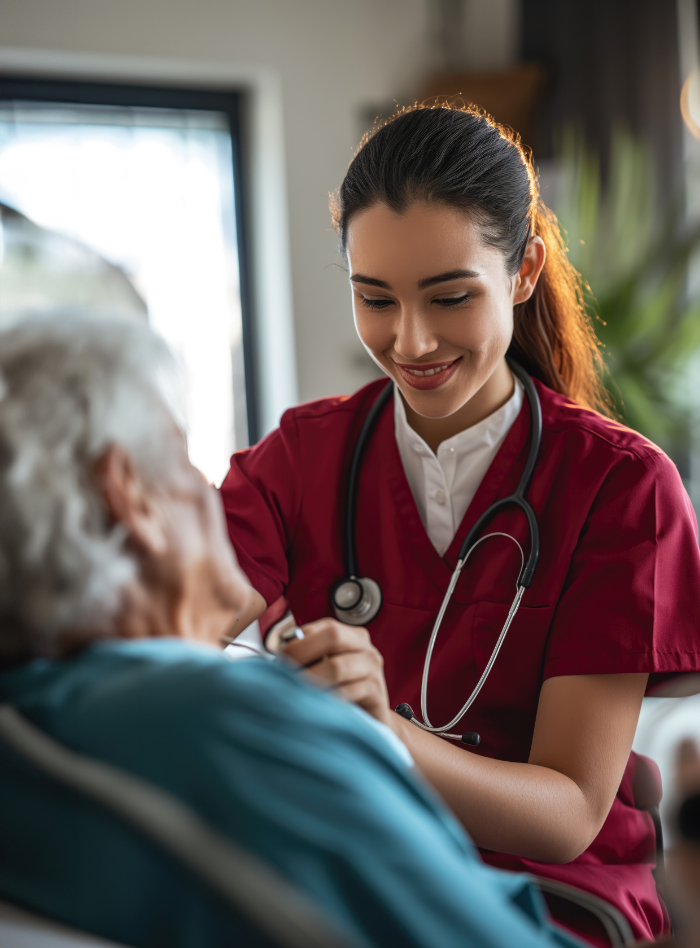 Professional caregiver with patient